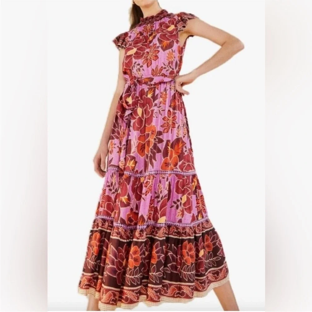 Farm Rio Sweet Floral Lilac Midi Dress - Picture 2 of 16